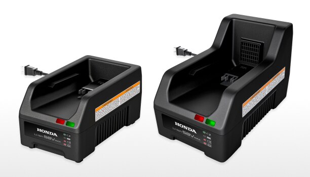 Honda Standard and Rapid chargers on a white studio background.