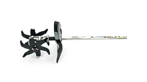 Plan latéral de l’outil Rotoculteur VersAttach de Honda sur fond blanc. 