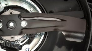 Closeup of blades on a Honda lawn mower. 