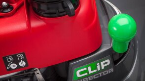 Closeup of a gas tank on a Honda lawnmower.  